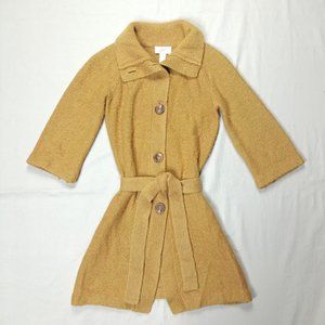 LOFT Sweater Womens XS Mustard Yellow Wool Long Duster Cardigan Belted